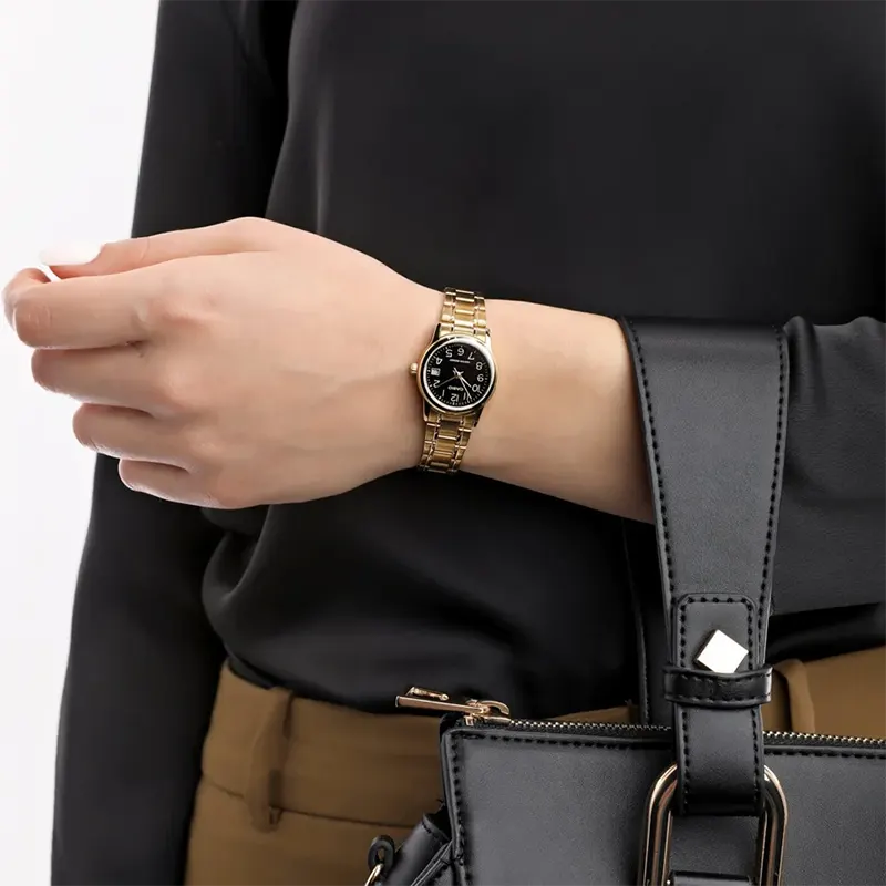 Casio Black Dial Gold Case Ladies Watch- LTP-V002G-1B